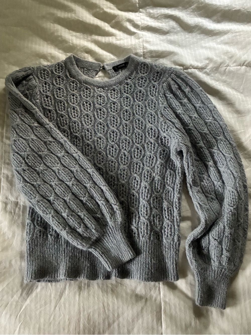 J. Crew Light Gray Cable Knit Crewneck Sweater